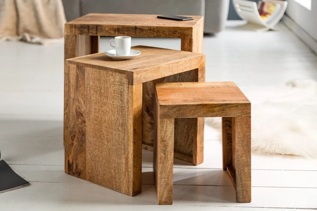 Set odkladacích stolíkov Timber  mango prírodné - 3 ks