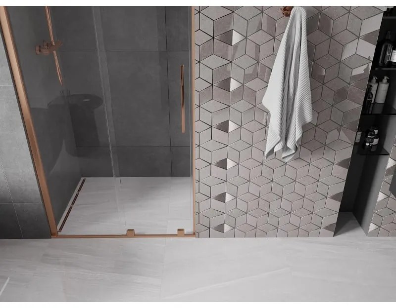 Mexen Velar, posuvné dvere do otvoru 100x200 cm, 8mm číre sklo, medená matná, 871-100-000-01-65