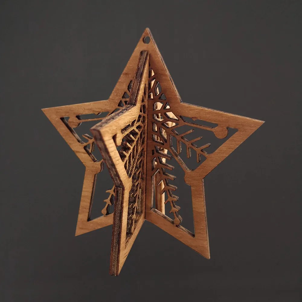 AMADEA Drevená 3D hviezda hnedá 8 cm, český výrobok