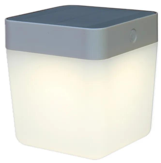 LUTEC Solárna vonkajšia LED stolová lampa TABLE CUBE, 1W, teplá biela, IP44, strieborná
