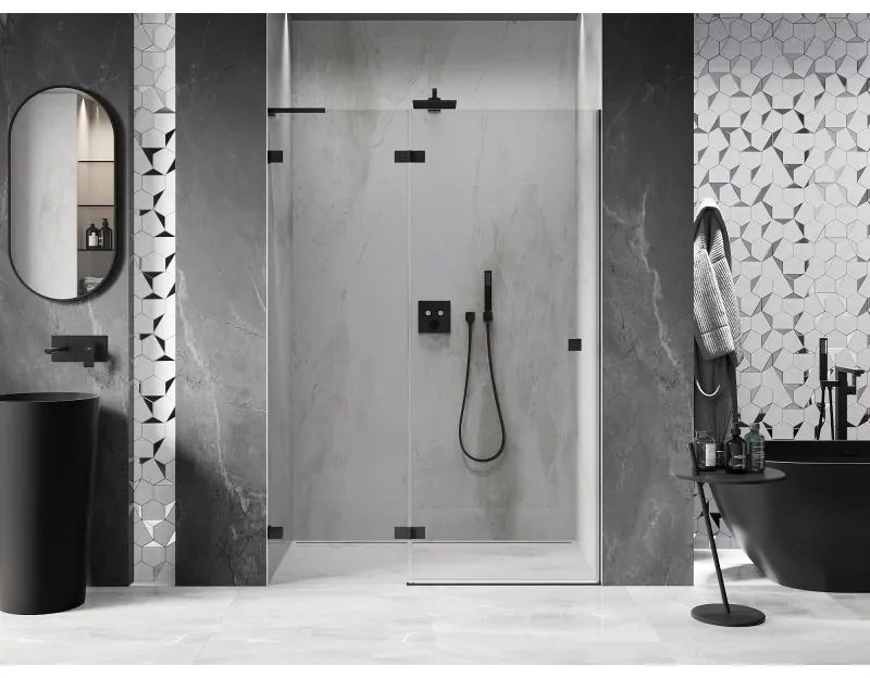 Mexen, Mexen Lunar L ľavé otočné sprchové dvere 140 cm, transparentné, čierne - 834L-140-000-70-00-L