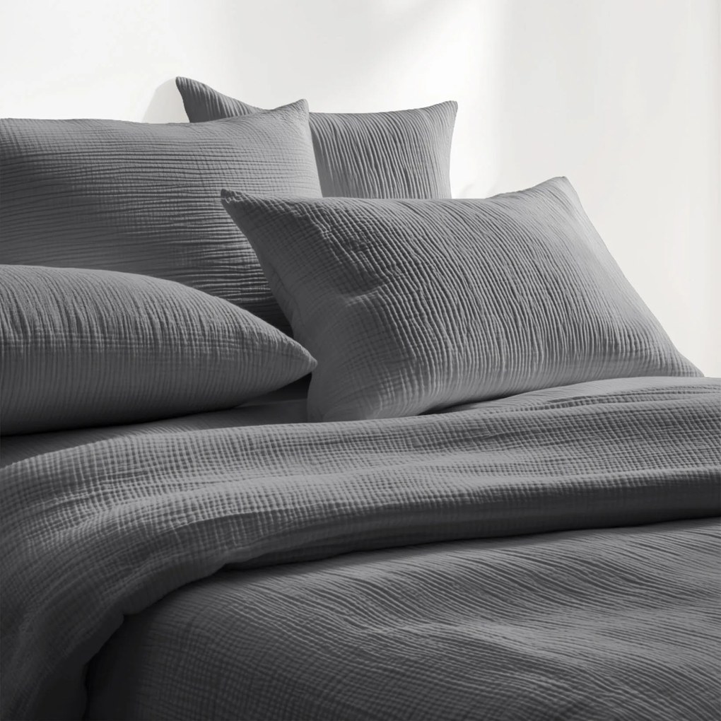Goldea mušelínové posteľné obliečky – antracitové 220 x 200 a 2ks 70 x 90 cm
