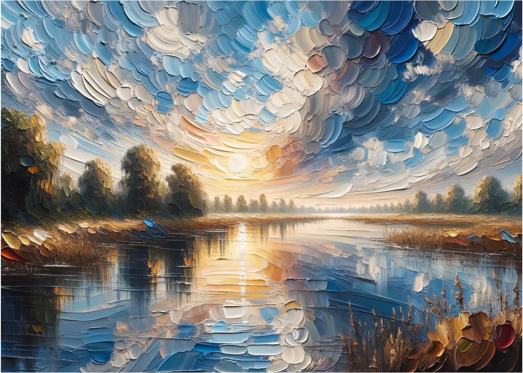 Sklenený obraz - Maľba slnka nad vodou (70x50 cm)