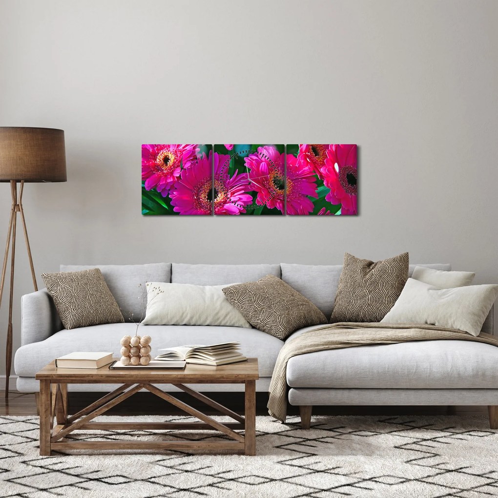 Obraz - kvety (s hodinami) (90x30 cm)
