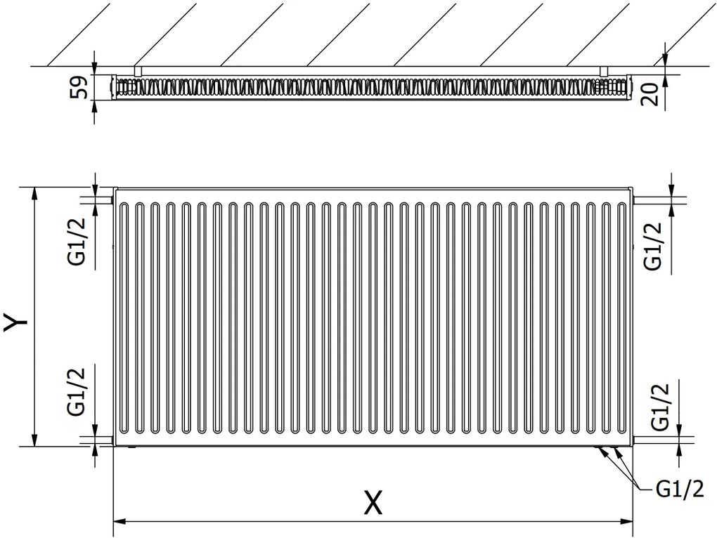 Mexen, Panelový radiátor Mexen CV11 600 x 1800 mm, spodné pripojenie, 1680 W, biely - W611-060-180-00