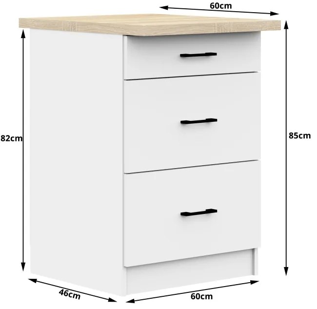 Spodná kuchynská skrinka s doskou OLIWIA S60 3S biela