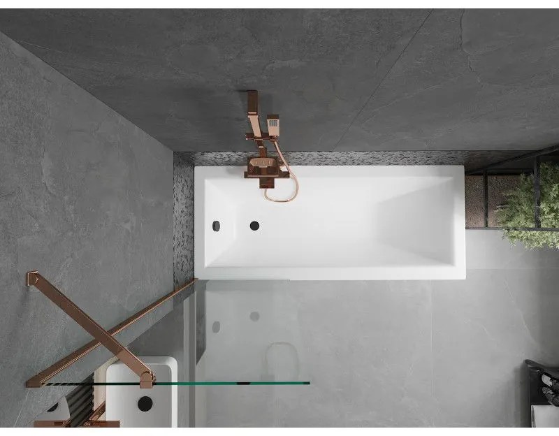 Mexen Next, vaňová zástena 1-krídlová 60 x 150 cm, fixné krídlo, 6 mm číre sklo, ružové zlato profil, 895-060-000-00-00-60