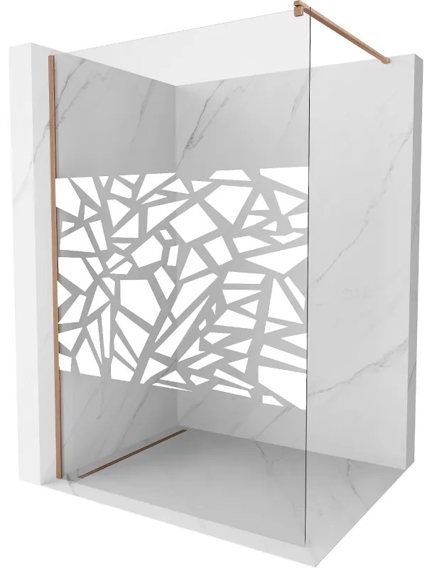 Mexen Kioto, sprchová zástena Walk-In 140 x 200 cm, 8mm číre sklo biely vzor, medený matný profil, 800-140-101-65-85