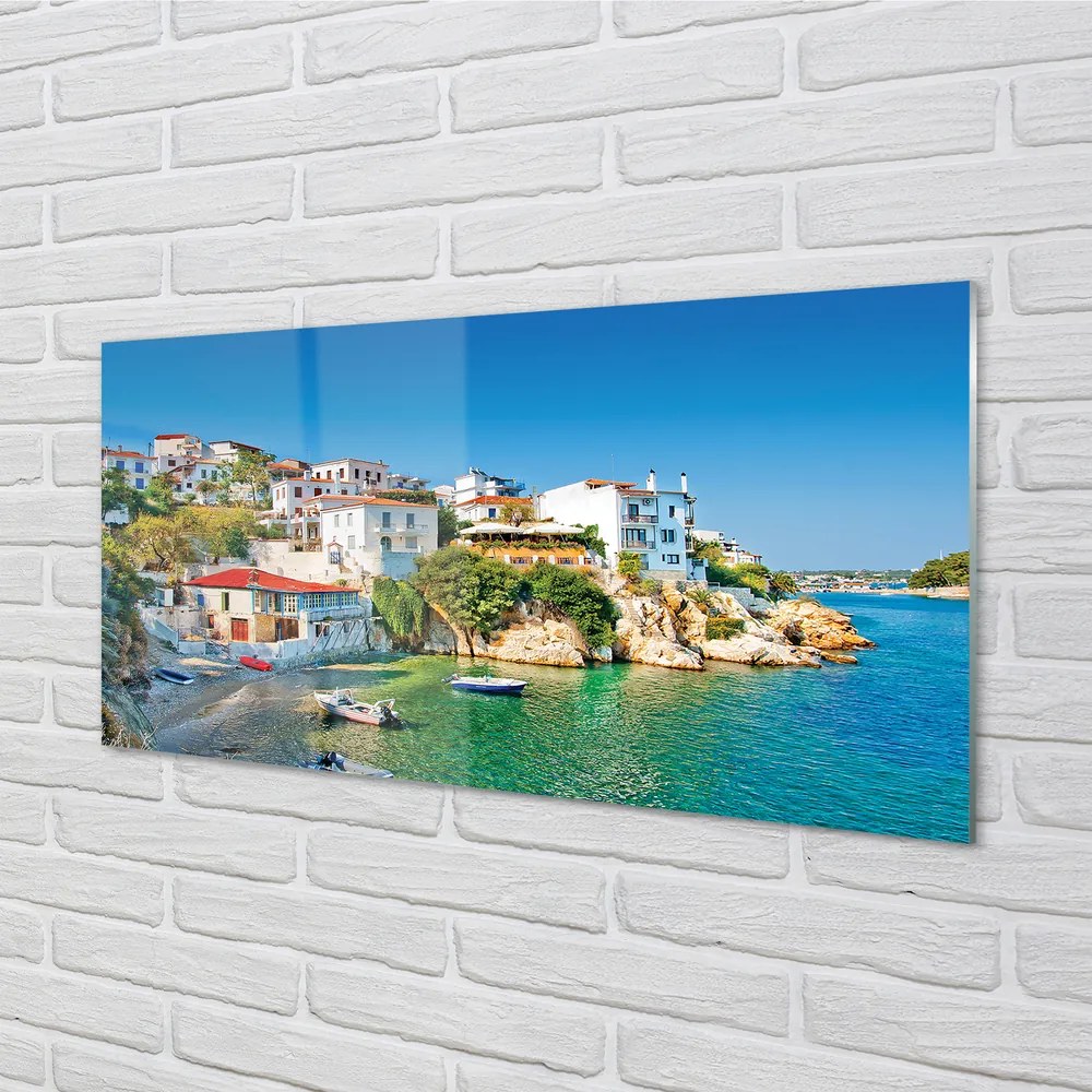 Obraz na akrylátovom skle Grécko stavieb pobrežie morská 140x70 cm