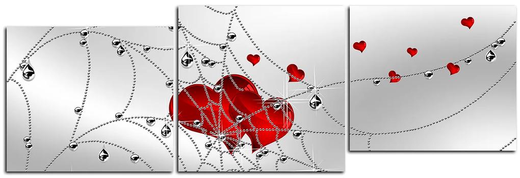 Obraz na plátne - Srdce v striebornej pavučine - panoráma 578D (120x40 cm)