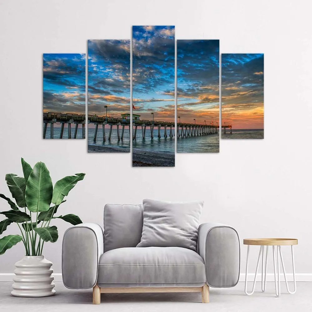 Gario Obraz na plátne Západ slnka na móle - 5 dielny Rozmery: 100 x 70 cm