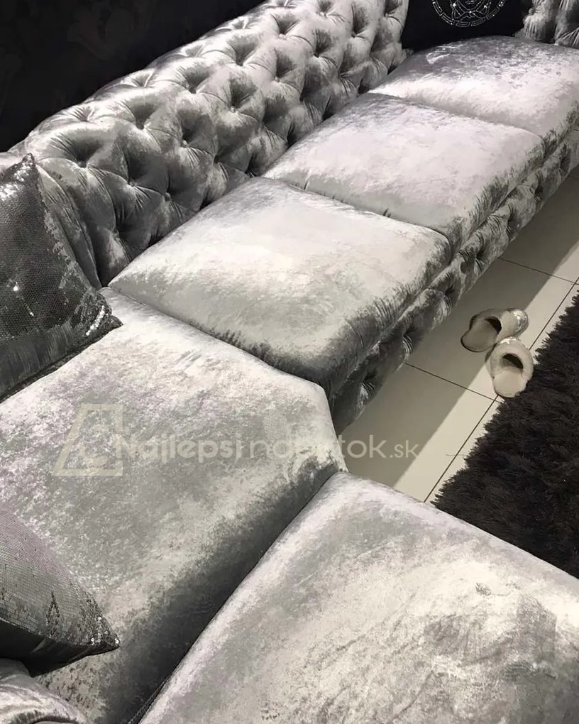 ROHOVÁ SEDAČKA CHESTERFIELD LARISSA PRAVÁ - ĽAVÁ ČIERNA SEMIŠOVÁ LÁTKA 323 X 204 cm