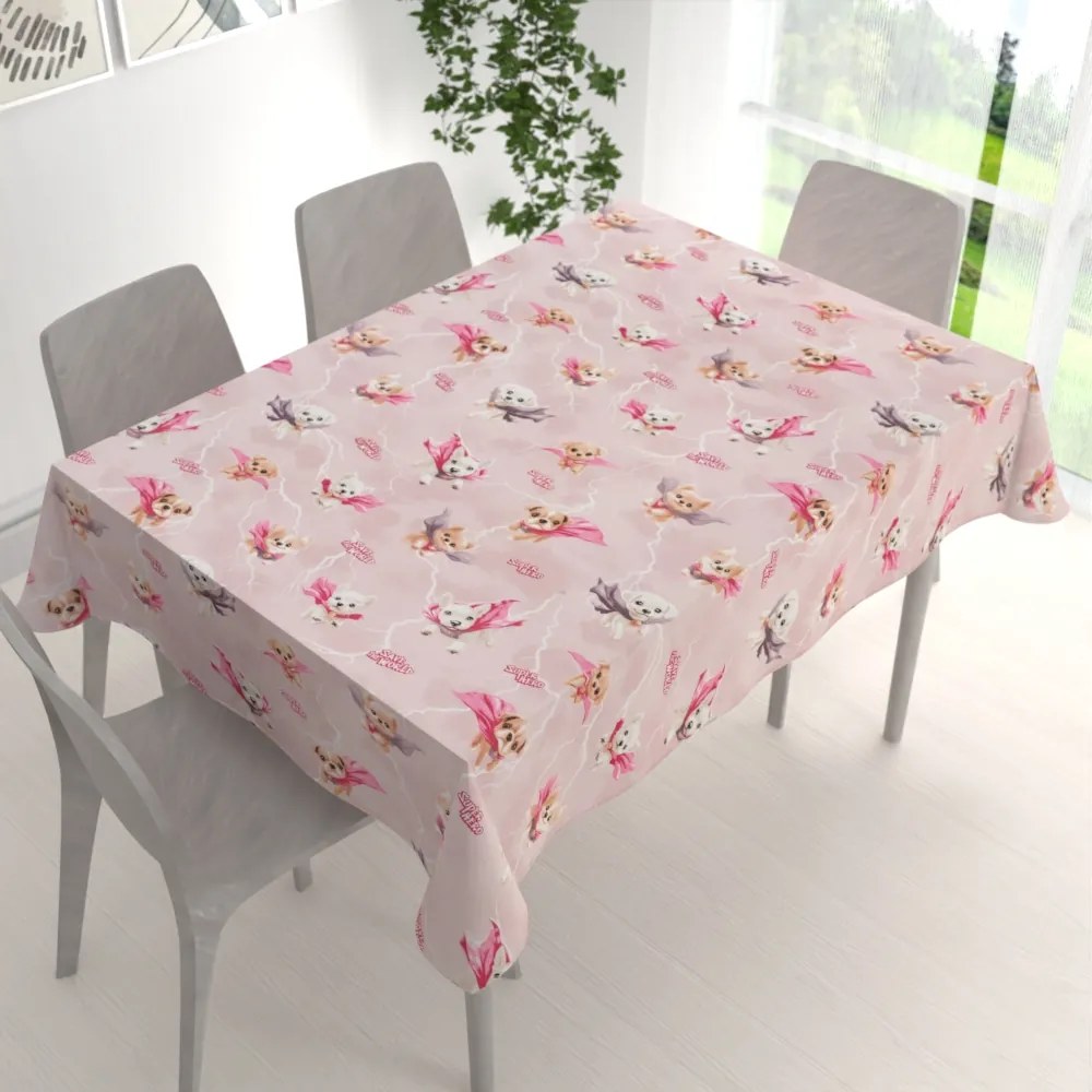 Biante Detský bavlnený obdĺžnikový obrus Sandra SA-650 Psí superhrdinovia na staroružovom 120x140 cm