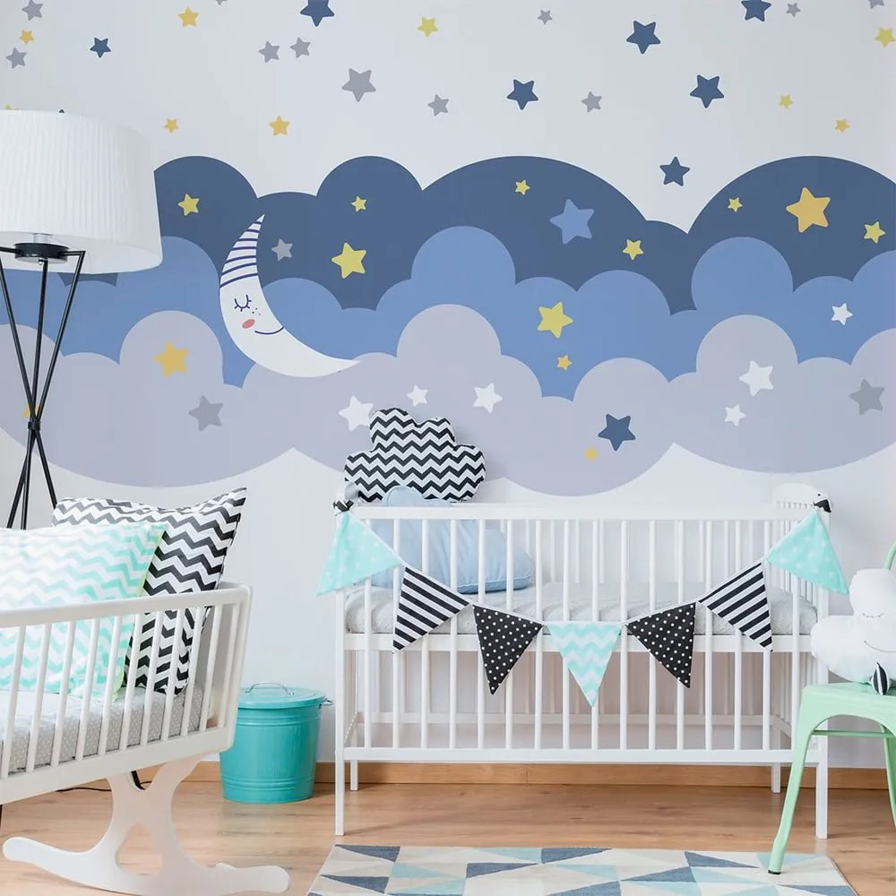 Nástenná samolepka Ambiance Scandinavian Clouds With Stars And Moon