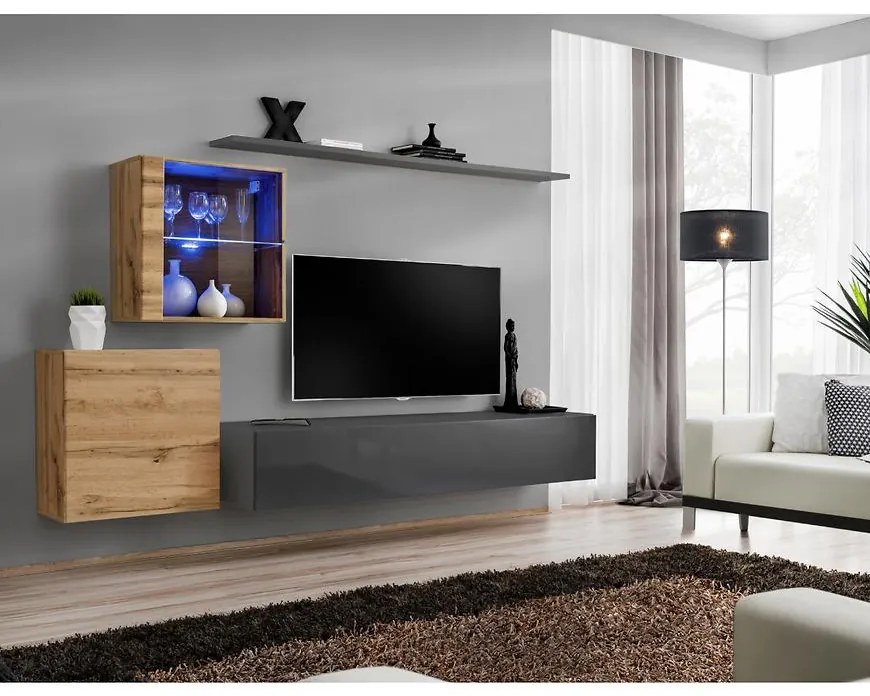 Obývacia stena Switch XV Sklo +LED wotan/grafit