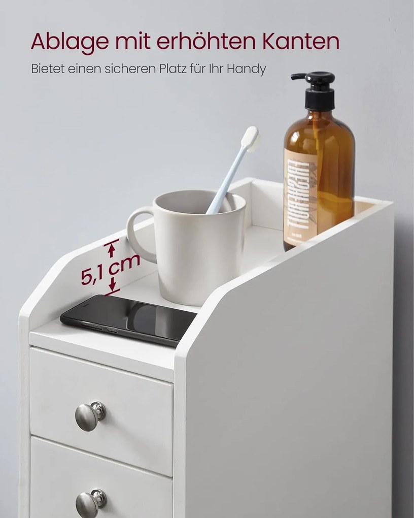 VASAGLE malá kúpeľňová skrinka, stojaca úložná skrinka pre malé miestnosti, v bielej farbe