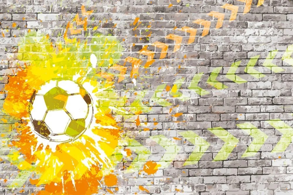 Tapeta futbalová lopta na tehlovej stene - 150x100