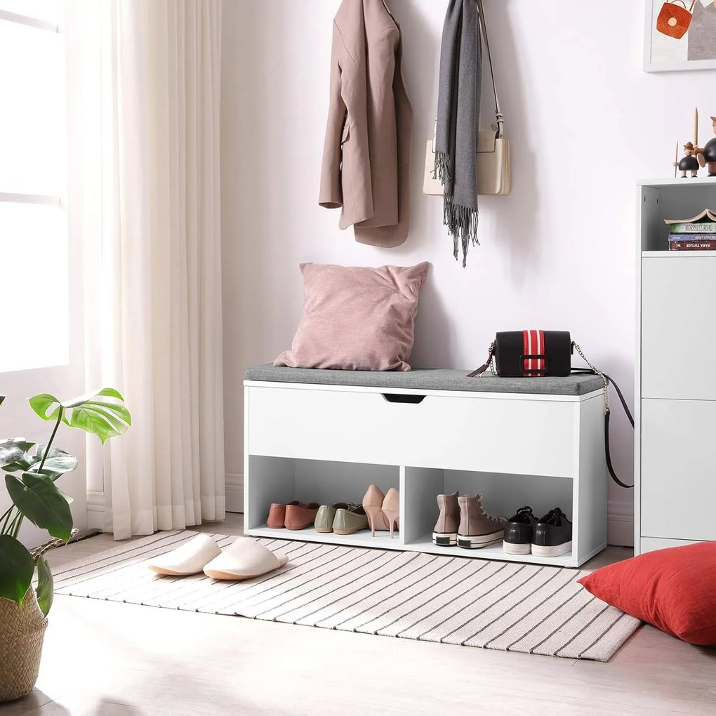Botník Vasagle Lenda s lavicí a úložným prostorem 100 cm bílý/šedý
