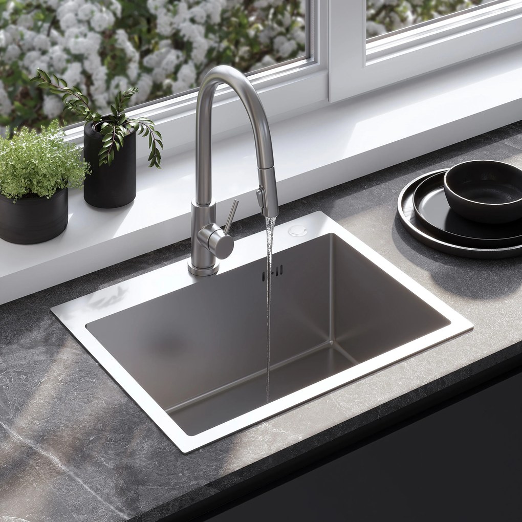 Rea Liam, oceľový kuchynský drez 530x450x200mm + sifón, brúsená oceľ, ZLE-06006