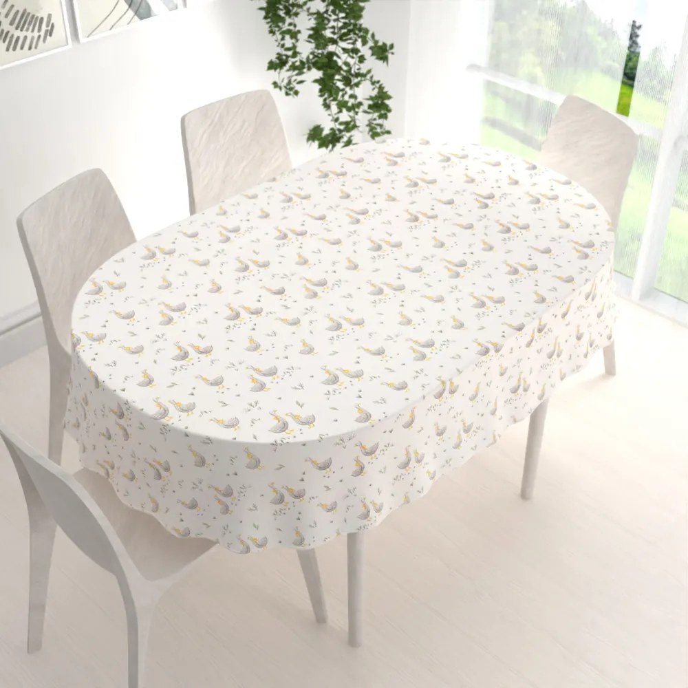 Biante Detský bavlnený oválny obrus Sandra SA-585 Sivé husičky na bielom 60x100 cm