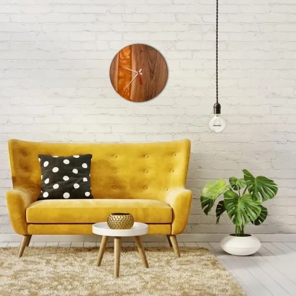 Drevené hodiny s epoxidovou živicou Ø 30CM - orech , oranžová perleť