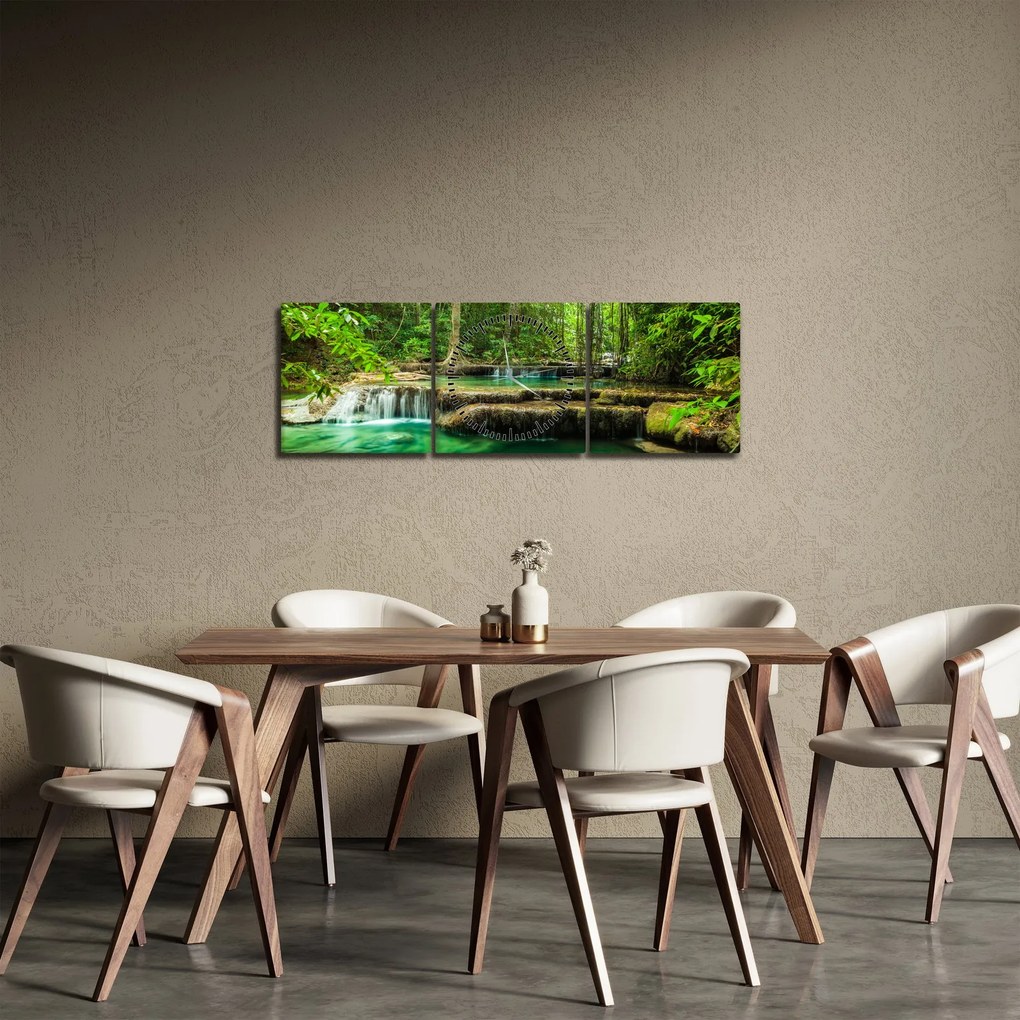 Obraz - Zelený vodopád (s hodinami) (90x30 cm)