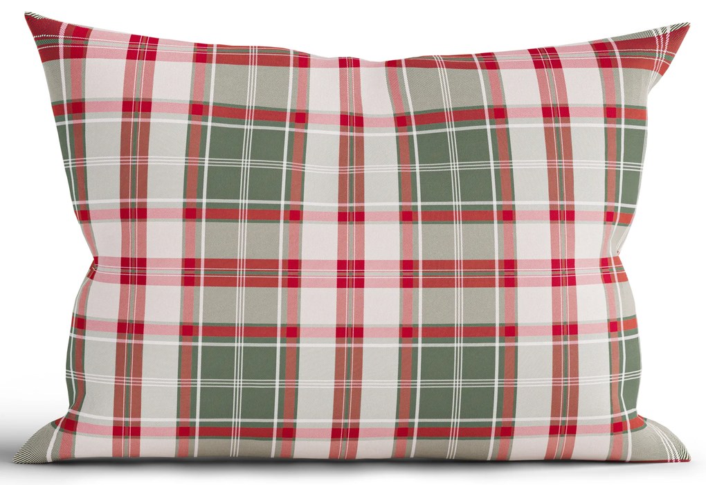Vianočná bavlnená obliečka na vankúš Renforcé 40 × 60 cm – Káro zelené
