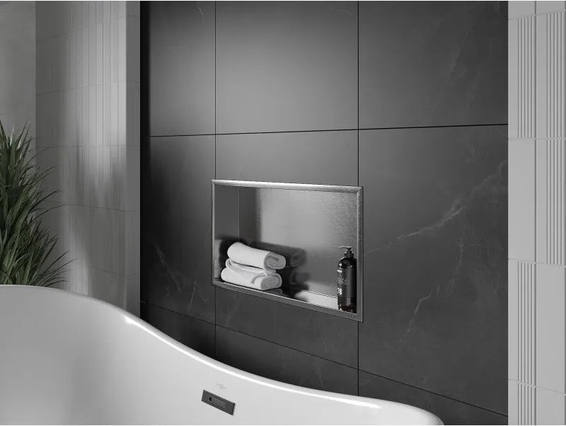 Mexen X-Wall-R, polica na zapustenie s prírubou  60 x 30 cm, grafitová matná - 19E0603010