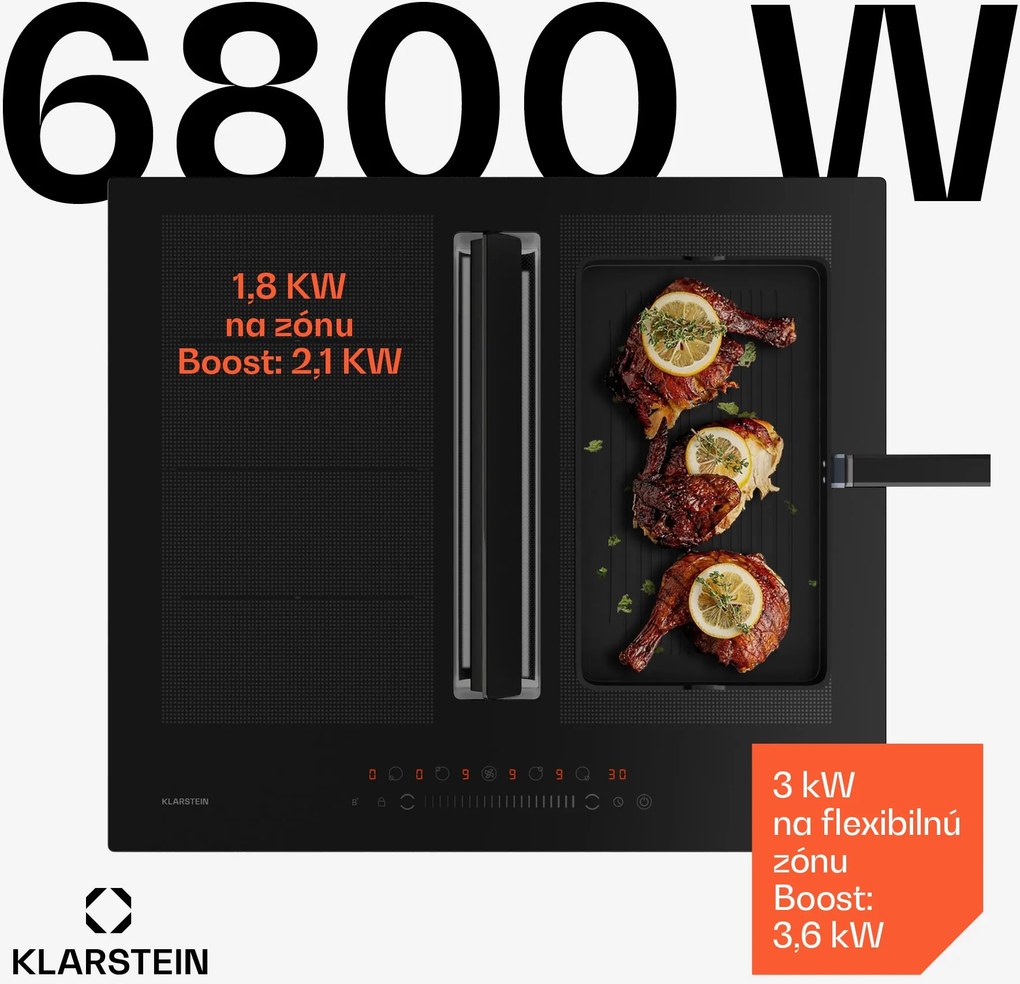 Klarstein Chef-Fusion Down Air System indukčná varná doska + odsávač pár 60 cm 600 m³/h EEC A