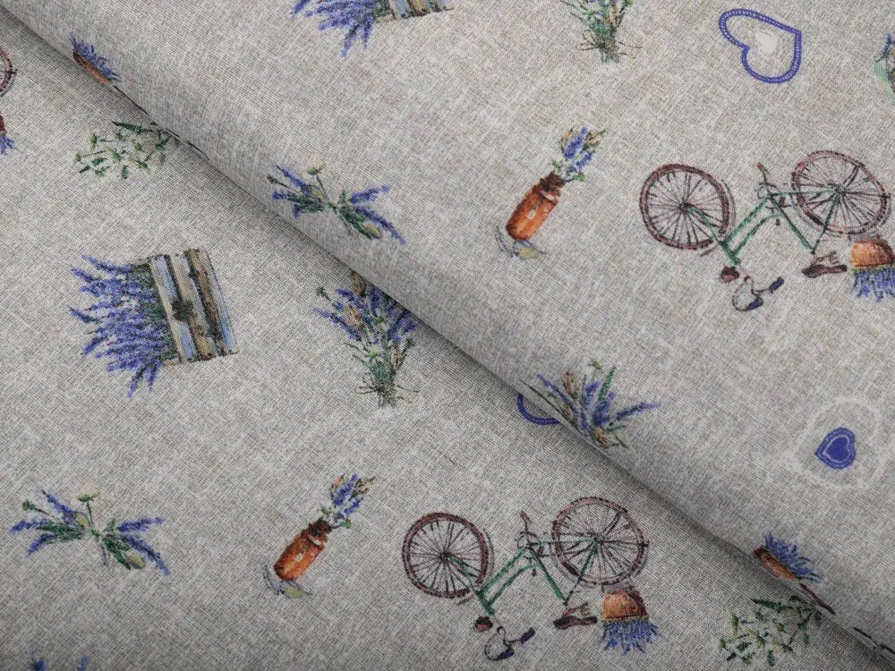 Biante Dekoračná obliečka na vankúš s lemom PML-097 Levandule a bicykle na sivom režnom 60 x 60 cm