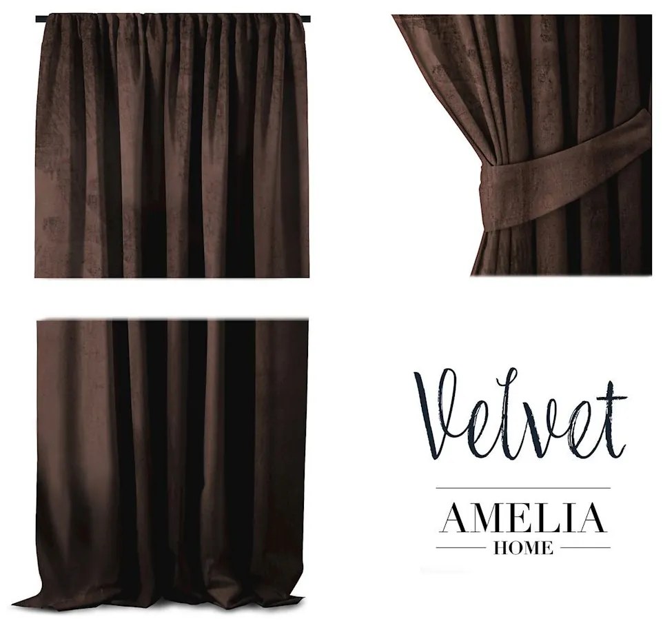 Záves AmeliaHome Velvet tmavohnedý, velikost 140x270