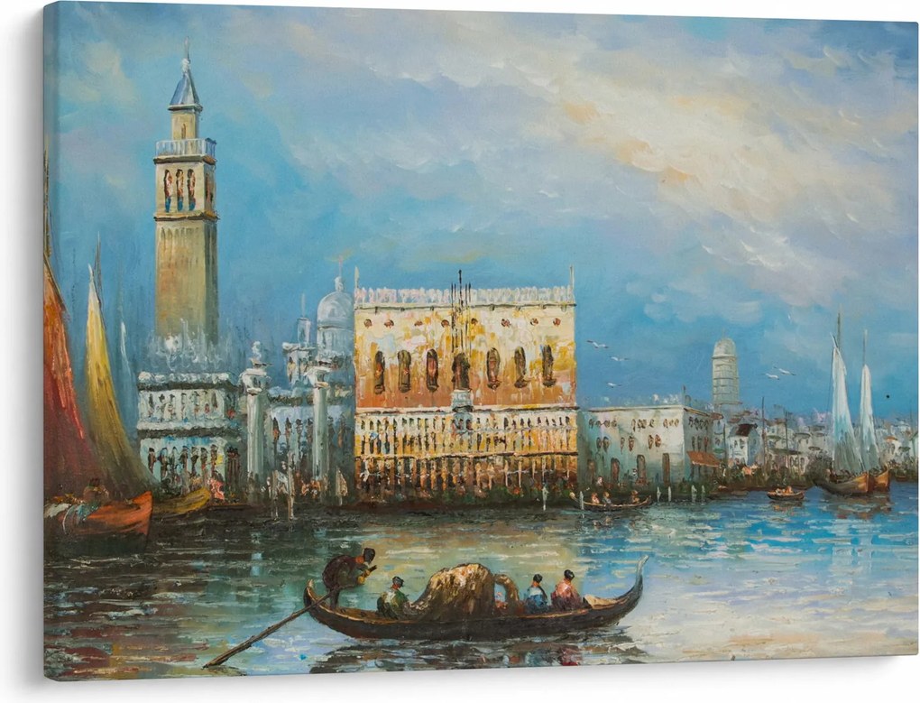 Obraz - Gondola prechádzajúca Benátkami, olejomaľba (70x50 cm)