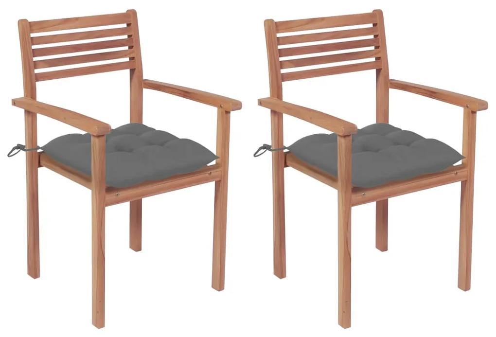 Záhradné stoličky 2 ks sivé podložky teakový masív