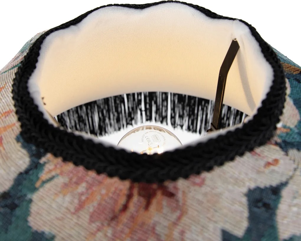 Stojacia lampa čierna s kvetinovým tienidlom a bielym interiérom 45 cm - Classico