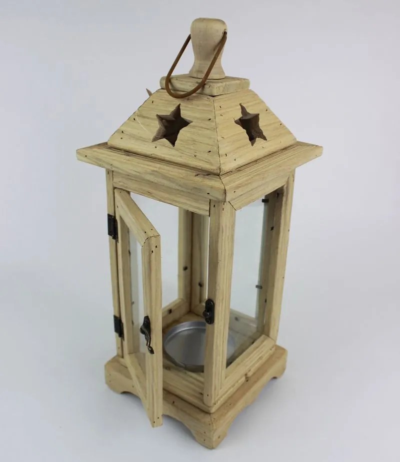 Prírodný drevený lampáš 42cm