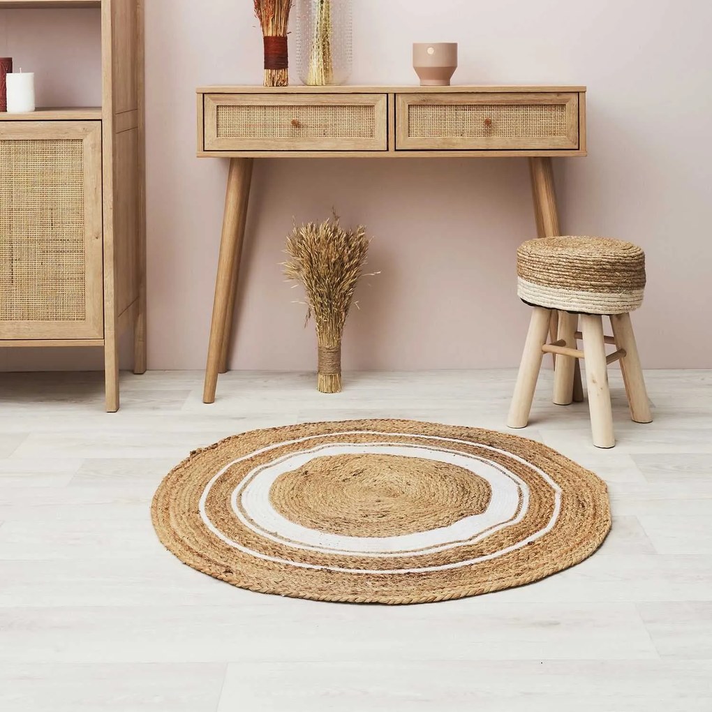 Koberec Boho Ring, (fi) 90 cm, béžová/biela