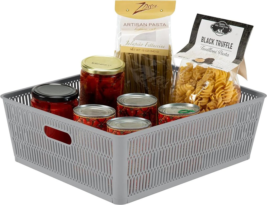 Orion XL - Univerzálny košík NESTA, výsuvné klapky na stohovanie, sivý, 38 x 33 x 13 cm