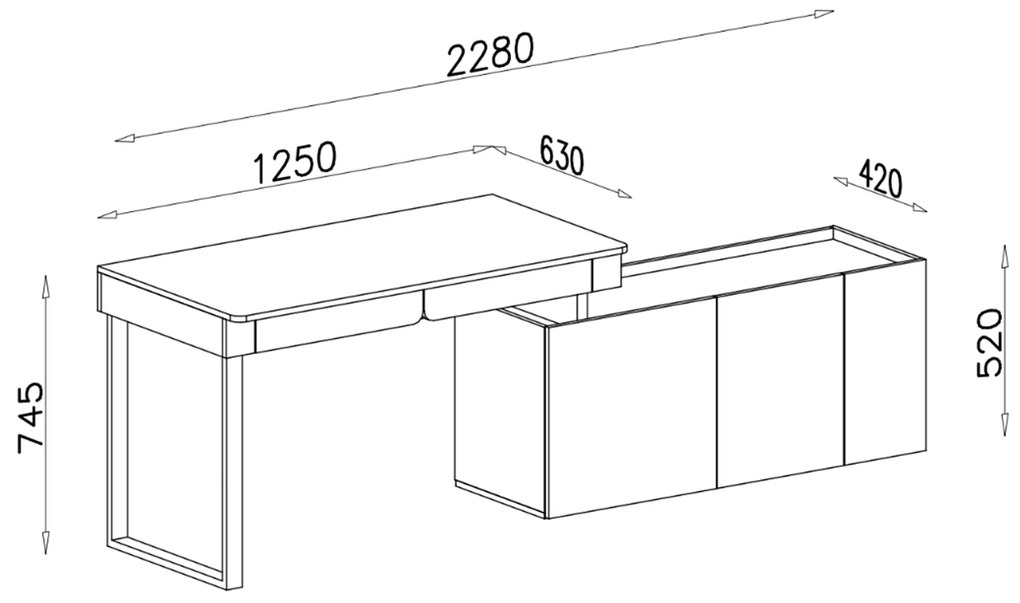 Písací stôl s komodou LUCA S10 - béžová