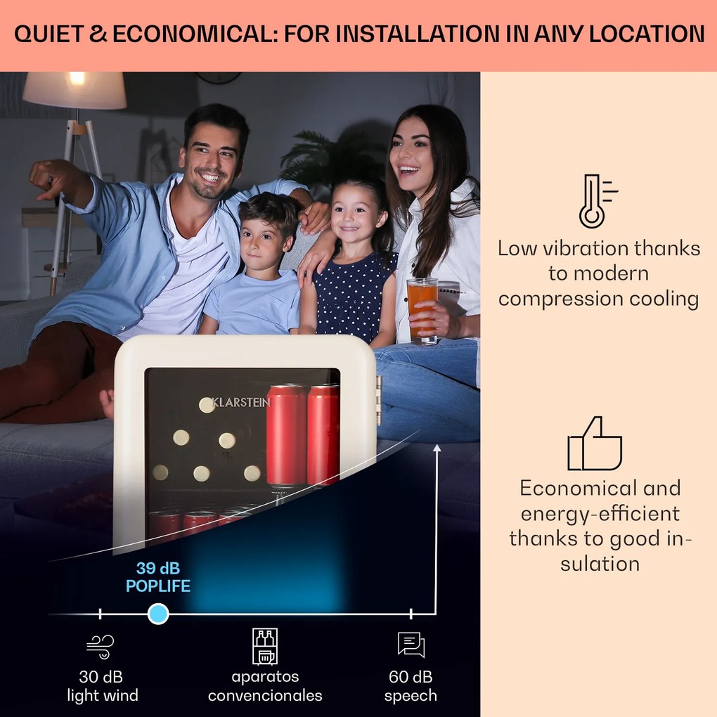 Klarstein PopLife 48, chladnička na nápoje, chladnička, 48 l, 0-10°C, retro dizajn