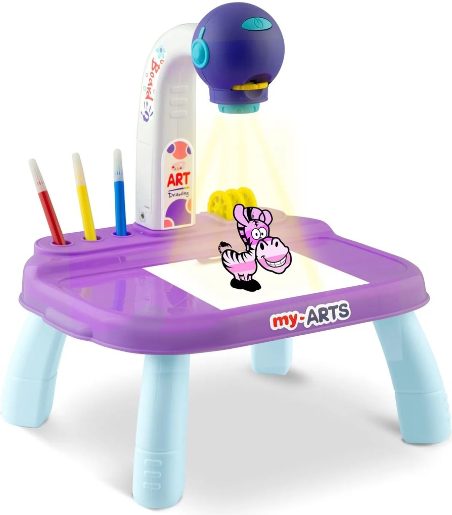 Ricokids Kreslicí projektor pro děti 3+, 32 obrázků, 6 popisovačů – fialový