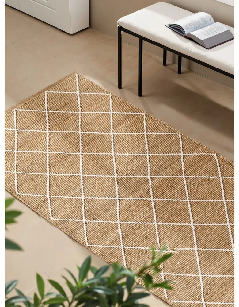Ručne tkaný jutový behúň v prírodnej farbe 80x200 cm Kunu – Hanse Home