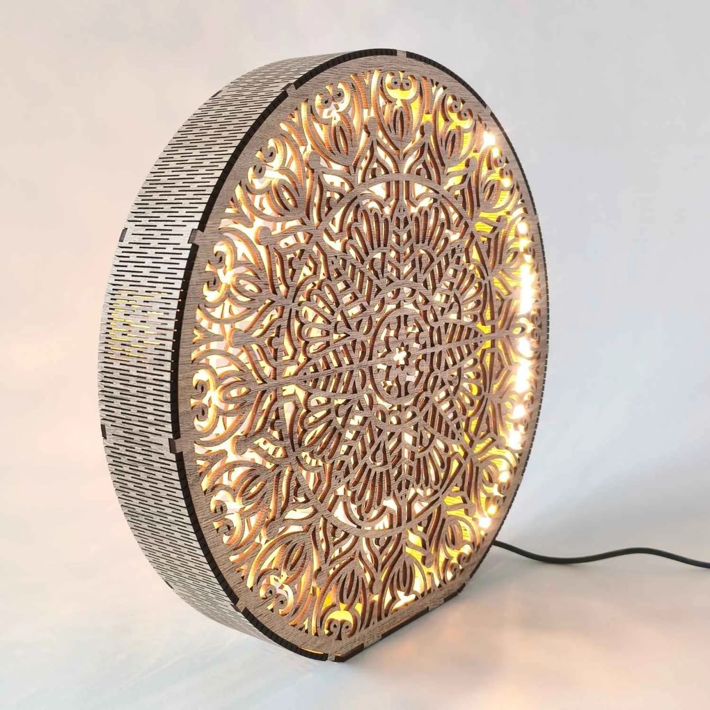 Drevená dekoratívna lampa s mandalou | LYLI: HDF - Orech 20 cm 4783-115150 LED0604