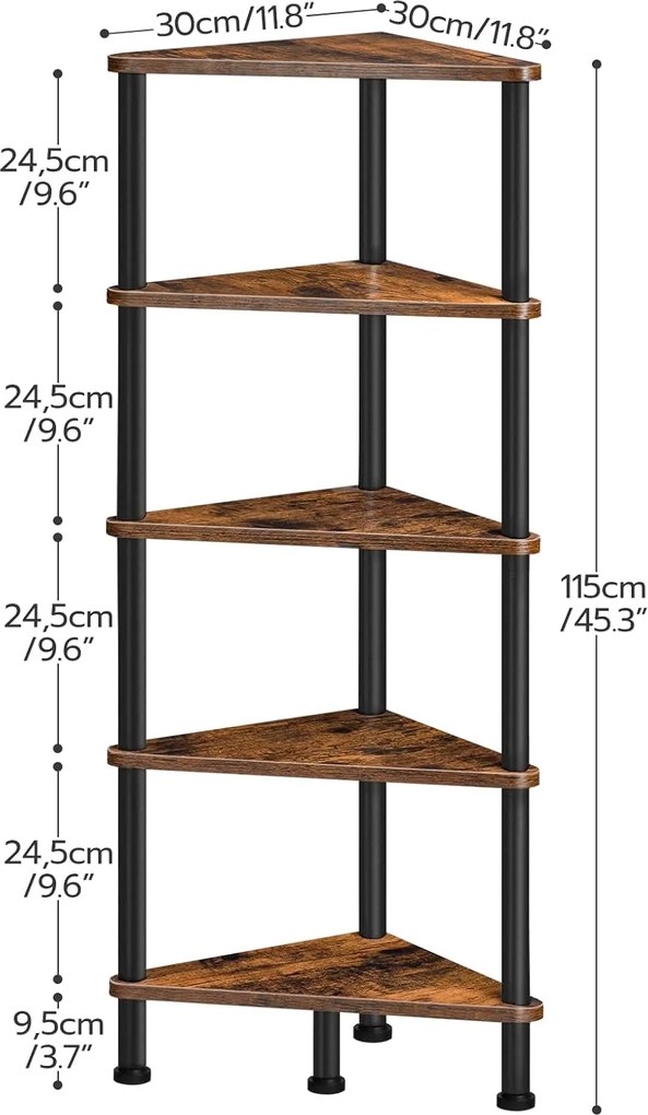 Rohový regál Vasagle Ebbi 30 cm hnedý/čierny