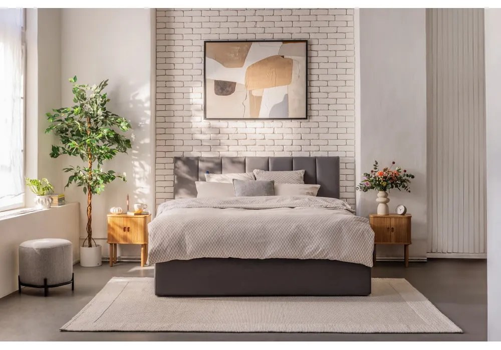 Šedá čalúnená dvojlôžková posteľ s úložným priestorom s matracom/s roštom 160x200 cm Thessa Bold Line - Bonami Selection