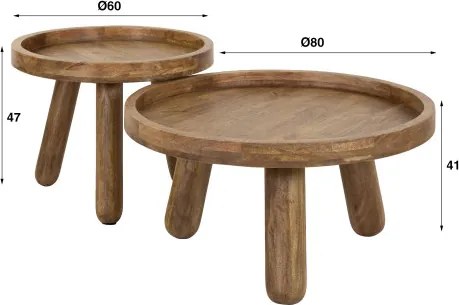 Konferenčný stôl 25-45 Tripod 2-set Drevo Mango - Komfort-nábytok