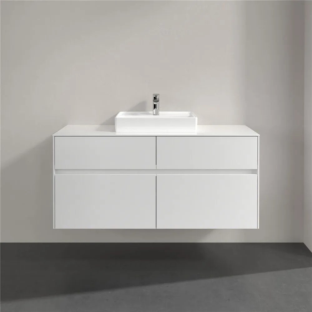 VILLEROY &amp; BOCH Collaro závesná skrinka pod umývadlo na dosku (umývadlo v strede), 4 zásuvky, 1200 x 500 x 548 mm, Glossy White, C07000DH