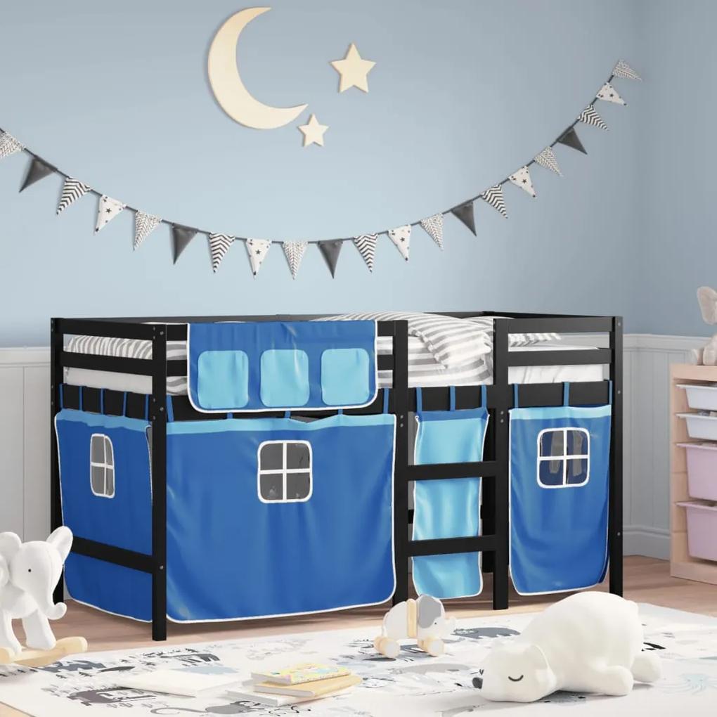 Detská vyvýšená posteľ závesy modrá 90x200 cm masívna borovica 3283824