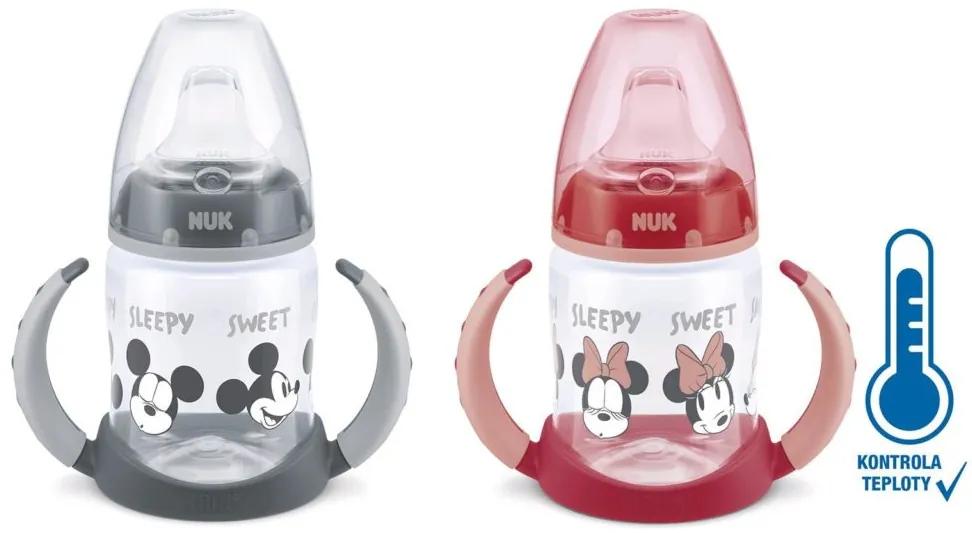 NUK Dojčenská fľaša na učenie NUK Disney Mickey s kontrolou teploty 150 ml sivá