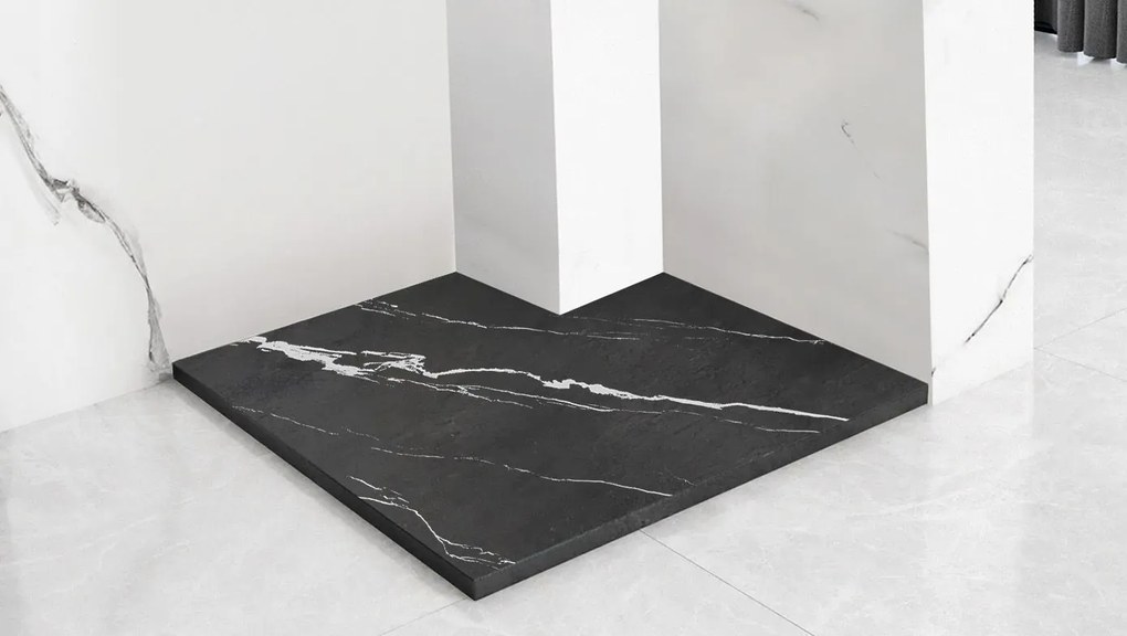 Rea Bazalt Carrara, SMC sprchová vanička 90x90, čierna-kamenný vzor, REA-K7003