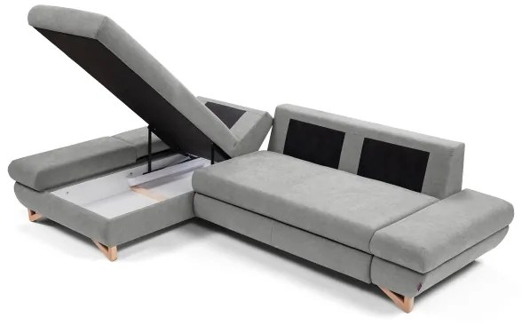 Rozkladacia rohová čalúnená sedacia súprava AVESTA do tvaru L, ľavé prevedenie, sivá, s úložným priestorom